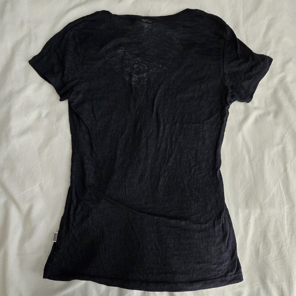 Women's Vintage Deep V-Neck Black Sheer Shirt Size S - Picture 3 of 5